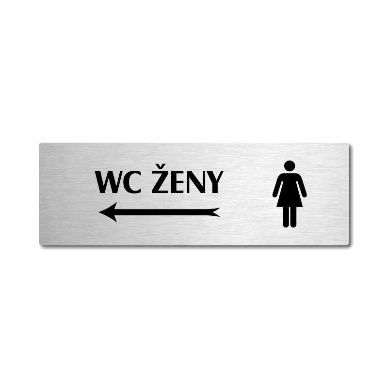 WC ženy vlevo, stříbrná popiska na dveře